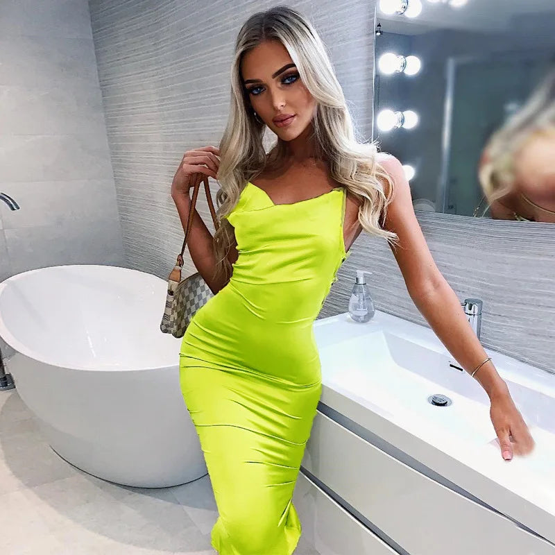 Satin Long Backless Elegant Party Club