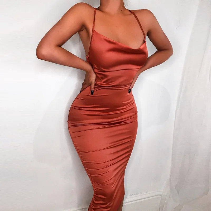 Satin Long Backless Elegant Party Club
